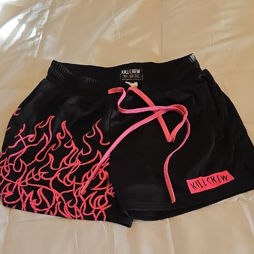 Kill Crew Women's Athletic Shorts with Pink Flame Design